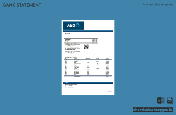 Beispiel eines Kontoauszugs der ANZ Bank aus Samoa (Vorschau)